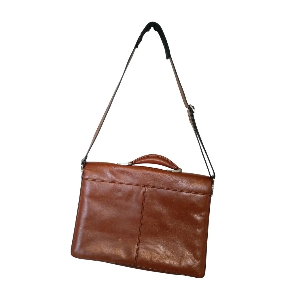 Kenneth Cole Reaction Brown Leather Briefcase Messenger Bag Laptop Work Bag‎